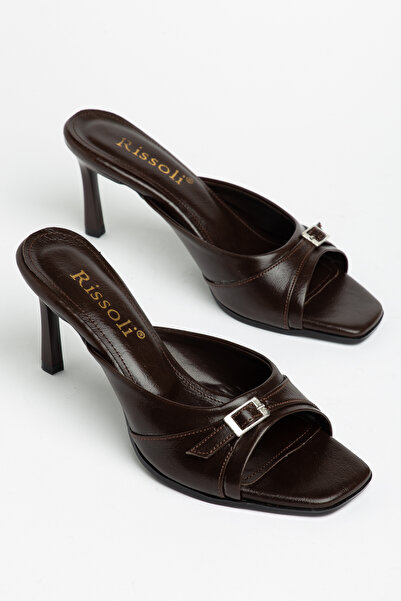 RİSSOLİ Women's Brown Belt Buckle Detailed Thin Heeled Sandals