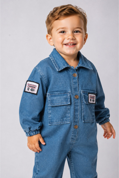 Momivi Kids Baby Boy 100% Cotton Buttoned Collar Pocket Denim Overalls