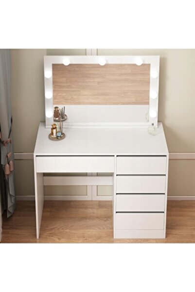 Muvu Măsuță de toaletă cu oglindă LED, stil modern și elegant, culoare albă