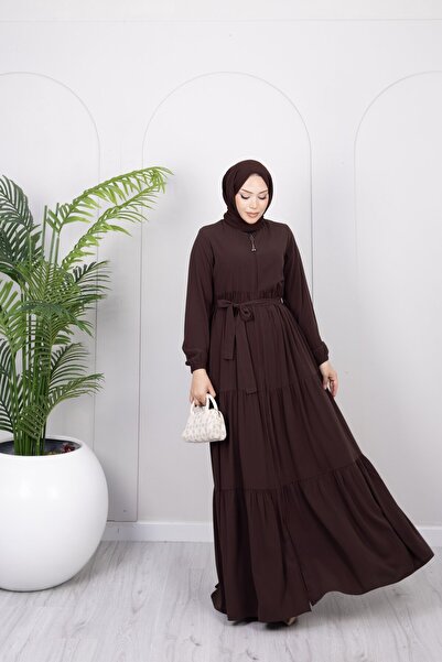 Dayfabric 3 Katlı Elbise Görünümlü Ferace | Kahve