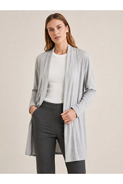 Look Forward Women's Gray Melange Color Long Sleeve Basic Cardigan with Long ...