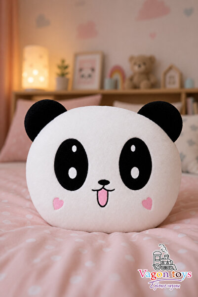 vagontoys Sevimli Panda Peluş Uyku Arkadaşı Dekoratif Yastık - 35x30 Cm