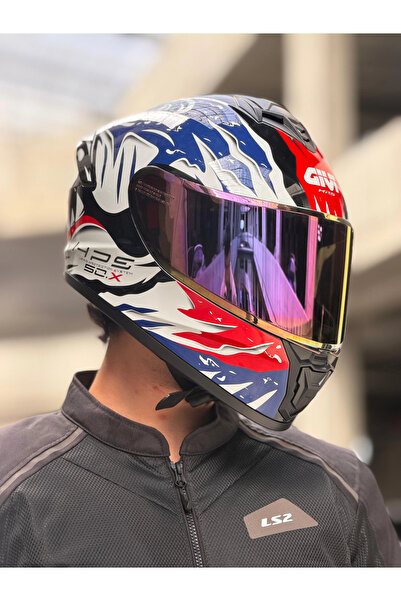 Givi 50.X SHARKBITE MAVİ-BEYAZ-KIRMIZI KASK (KIRMIZI VİZÖR)