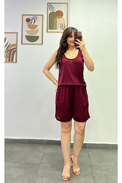 bydenizcollection Kayık Collar Shorts with Elastic Waist and Pocket Detail Oy...