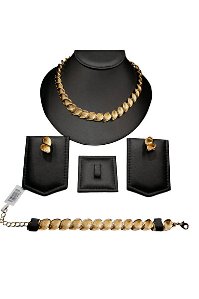 Generic Gold Tone Leaf Jewelry Set Necklace Earrings Bracelet 3 Piece CZ Fash...