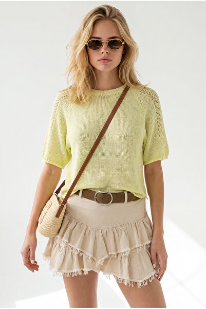 Olalook Women's Yellow Raglan Sleeve Mercerized Knitwear Blouse Blz-19003402