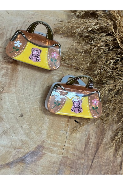 Mevohome Çanta model ayıcık ve çiçek desenli görünümlü 8cm kemik mandal toka ...