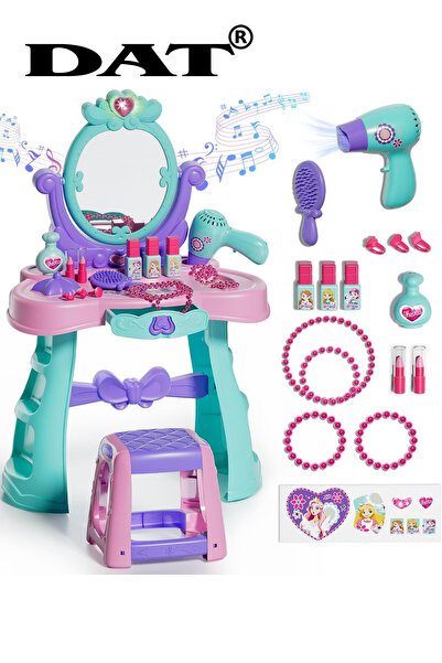 DAT Kids Princess Vanity Table and Chair Set with Mirror, Light & Music, Pret...