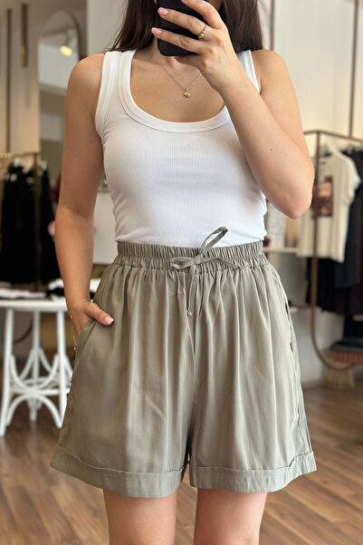 Unique Boutique Green Color Tencel Fabric Shorts