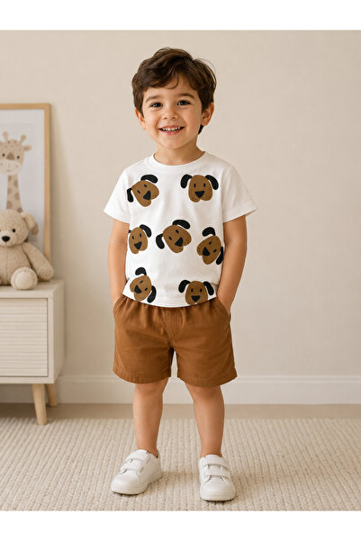 SANTRALBEBE Boy's Dog Printed Shorts Suit