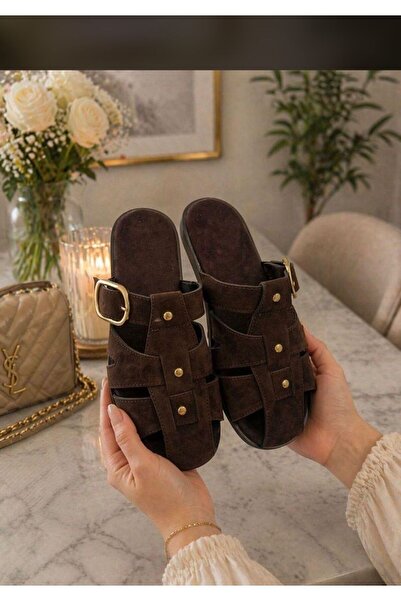 mersin md tekstil Suede Belt-Detail Flat Sole Stylish Summer Comfortable Wome...