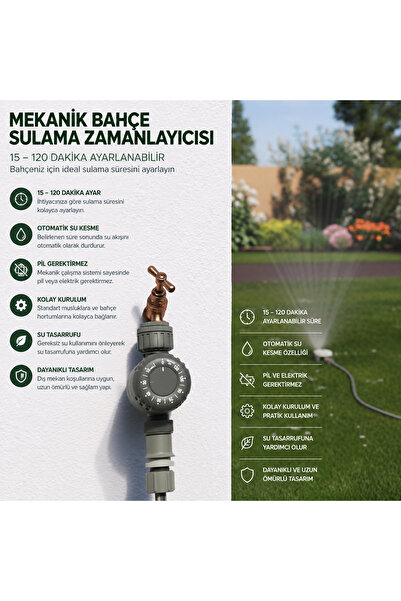 Altınkayaticaret Mekanik Bahçe Sulama Zamanlayıcısı 15-120 Dakika Ayarlı Otom...
