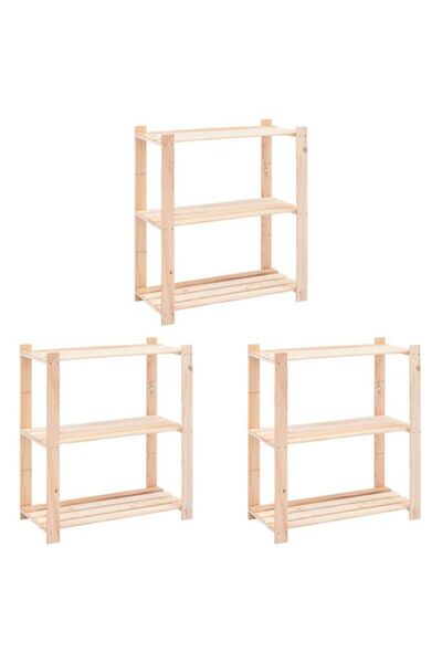 vidaxl Rafturi de depozitare cu 3 niveluri, 3 buc. 80 x 38 x 90 cm Lemn masiv...
