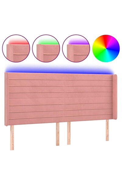 vidaxl Tăblie de pat cu LED, roz, 203x16x118/128 cm, catifea