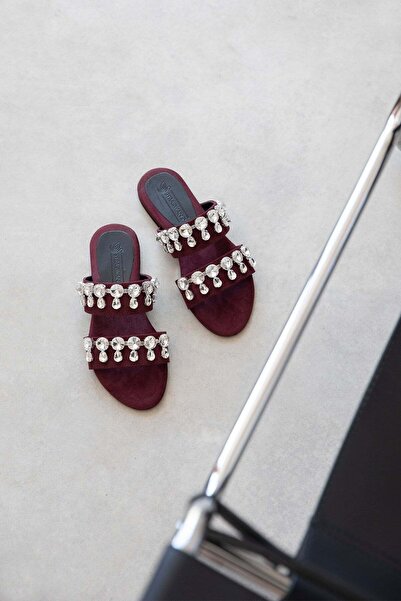 STRASWANS Volha Women's Stone Detailed Slippers Claret Red