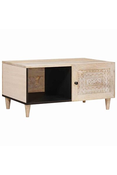 vidaxl Masă de cafea cu raft Bej 80 x 50 x 40 cm Lemn masiv de acacia