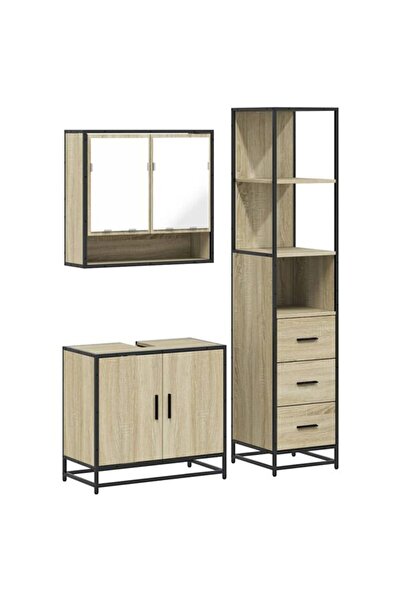 vidaxl Set mobilier baie din 3 piese, Stejar Sonoma, Lemn prelucrat