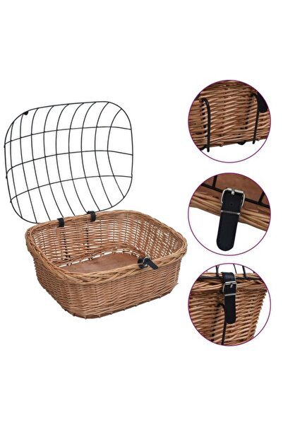 vidaxl Coș frontal de bicicletă cu capac, 50 x 45 x 35 cm, din răchită