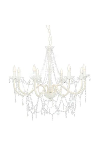 vidaxl Candelabru cu mărgele, alb, 8 sau 14 becuri