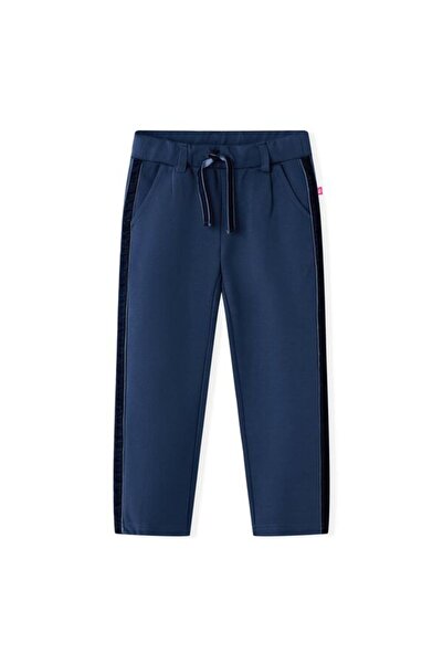 vidaxl Pantaloni pentru copii cu bordură neagră, bleumarin, 128