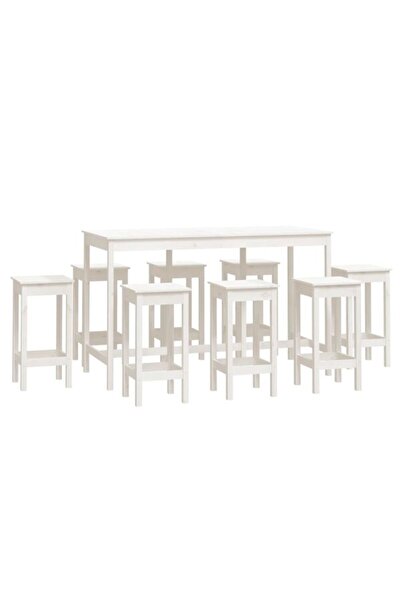 vidaxl Set mobilier de bar, 9 piese, alb, lemn masiv de pin