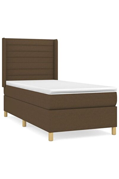 vidaxl Pat boxspring cu saltea, maro închis, 90 x 200 cm, textil