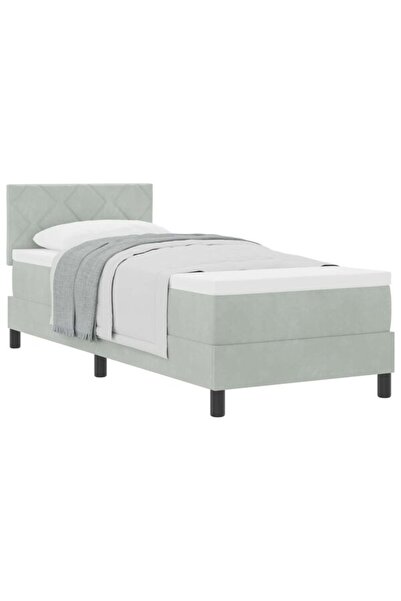 vidaxl Pat box spring cu saltea gri deschis 80 x 200 cm catifea