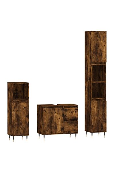 vidaxl Set mobilier baie din 3 piese, stejar afumat, lemn prelucrat