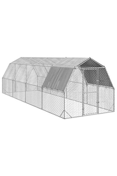 vidaxl Coteț de găini cu acoperiș 2.5 x 8 x 2.25 m Oțel galvanizat