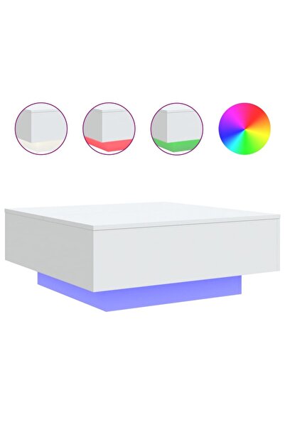 vidaxl Măsuță de cafea cu lumini LED, alb, 80x80x31 cm
