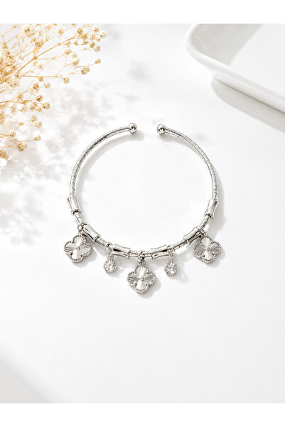 Lilith Takı ✨   Sparkling Clover Figured Silver Color Dangle Women's Bracelet...
