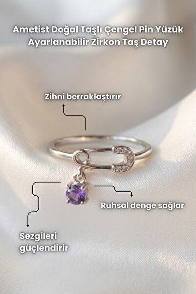 Elifsu Jewelry خاتم على شكل خطاف مرصع بحجر الجمشت الطبيعي وتفاصيل من حجر الزر...