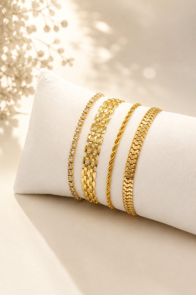 Crc Bijuteri Gold Color 4-Piece Twisted & Waterway Detailed Bracelet Set