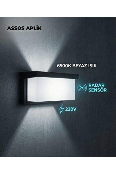 AC AYDINLATMA Assos Aplik Radar Sensörlü Dış Mekan Duvar Armatürü | 6500K Bey...