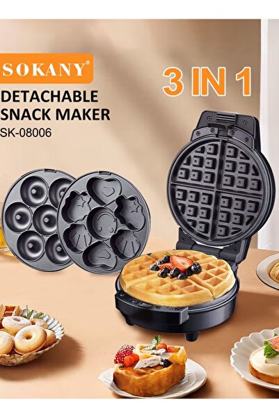 Lorraya 3 in 1 Detachable Sandwich Waffle Maker 600W Non Stick Breakfast Machine