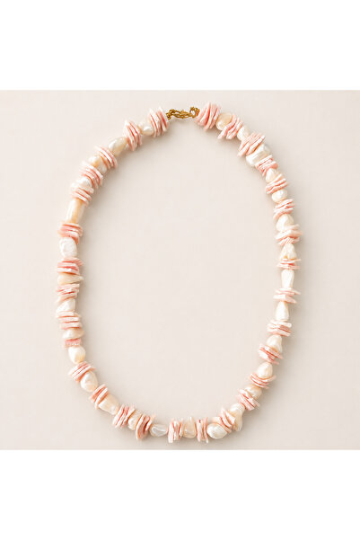 LemaStone Natural Stone Women's Necklace Yavruağzı Cream Color Elegant Handma...