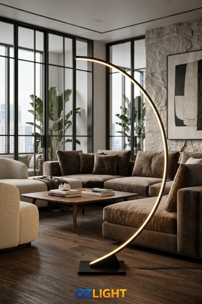 OZLIGHT AYDINLATMA OZLIGHT Modern Yarım Ay Tasarım LED Lambader 40W Köşe Aydı...