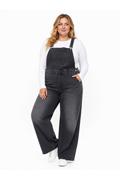 Chirkef Unisex Oversize Large Size Black Salopet Jumpsuit Distressed Denim Fa...