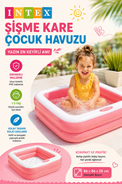 YILDIRIM OYUNCAK Şişme Kare Çocuk Havuzu Mini Kare Havuz 85x85x23 cm - Yumuşa...