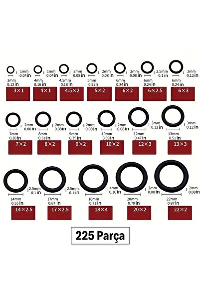 Genel Markalar O Ring Conta Seti - 18 Çeşit 225 Adet Saklama Kutulu