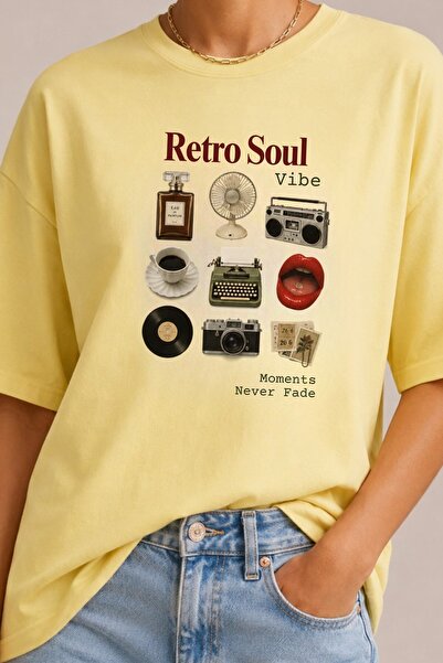 The Champ Clothing Tricou oversize pentru femei, cu imprimeu Retro Soul Vibe,...