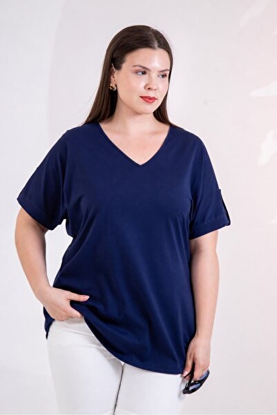 Roxxlen Women's Plus Size V-Neck Blouse with Sleeve Epaulettes