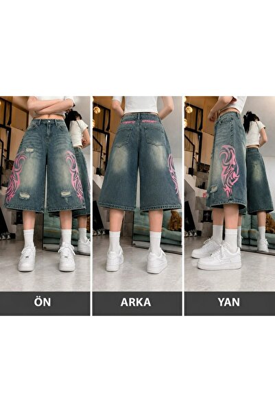 İsra Ayyıldız Moonstar Collection Bermuda Baskılı Kapri Pantolon