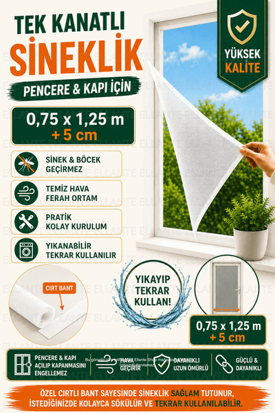 ellante Cırtlı Yapışkanlı Sineklik Seti 75x125 cm Tek Kanatlı Pencere Kapı Si...