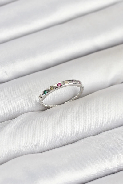 ALKASAZ Brass Silver Color Colorful Zircon Stone Women's Ring