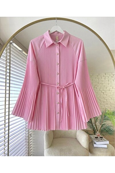MODA VEDAT Kadın Pilise Detaylı Gömlek -0450