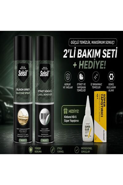Selsil Silikon Sprey 500 + Etiket Sökücü ve Klebond KB-5 Süper Yapıştırıcı He...