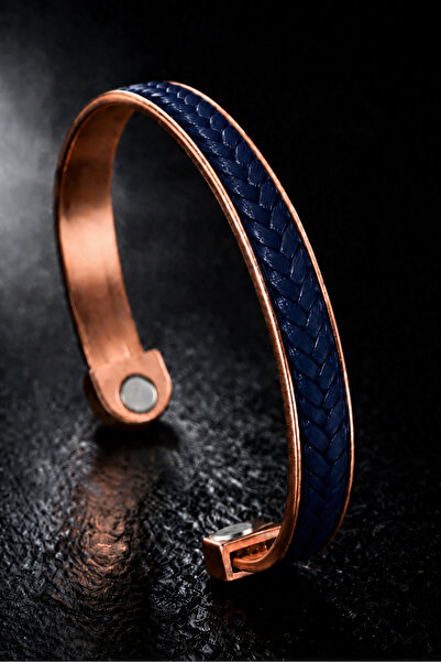 İyyaKee Men's and Women's Copper Bracelet with Leather Weave on Top and Magne...