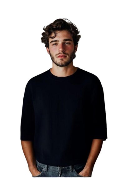 MODA Erkek Bisiklet Yaka Dokulu Rapido Kumaş Kısa Kol Oversize Tişört