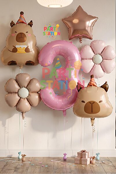 Parti Station Capybara Themed 3Rd Birthday Balloon Set 6 Pieces Capybara Ball...